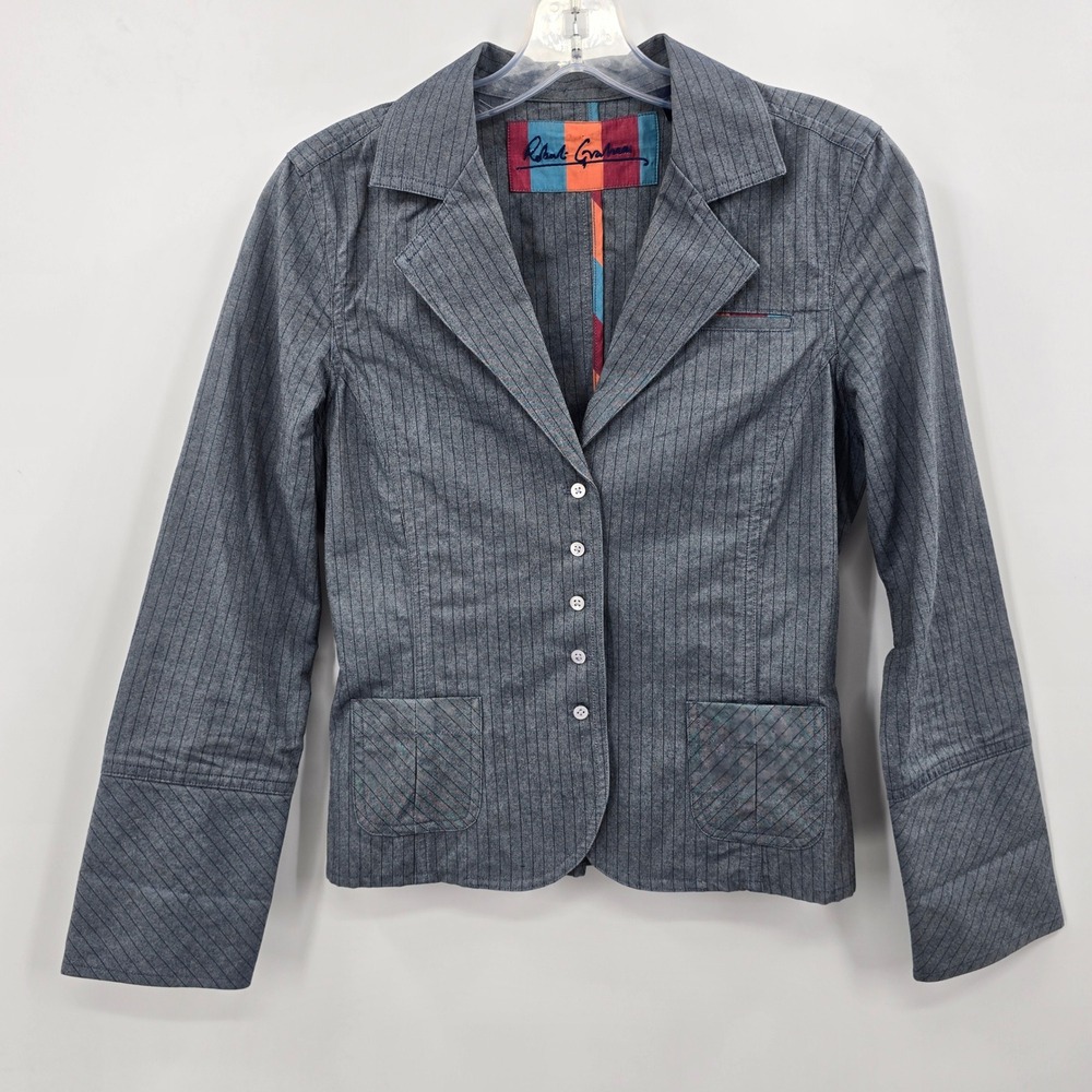 Robert Graham Blazer Womens 2 Blue Pinstripe Jacket Tailored Chambray Style